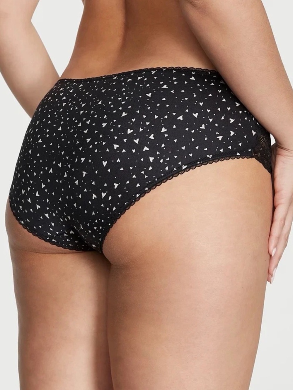 NWT Victoria's Secret Black Bikini Panty with White Heart Print - Picture 3 of 9